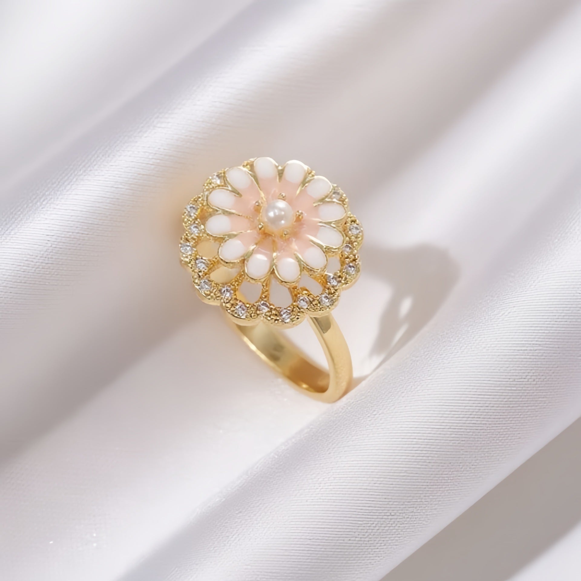 Rotating Zircon Four-Leaf Clover Adjustable Ring