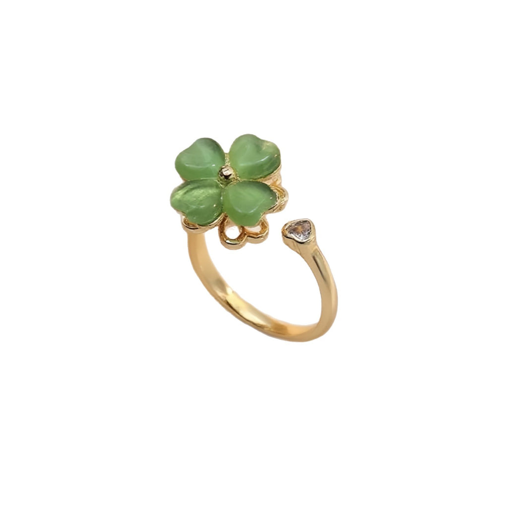 Rotating Zircon Four-Leaf Clover Adjustable Ring