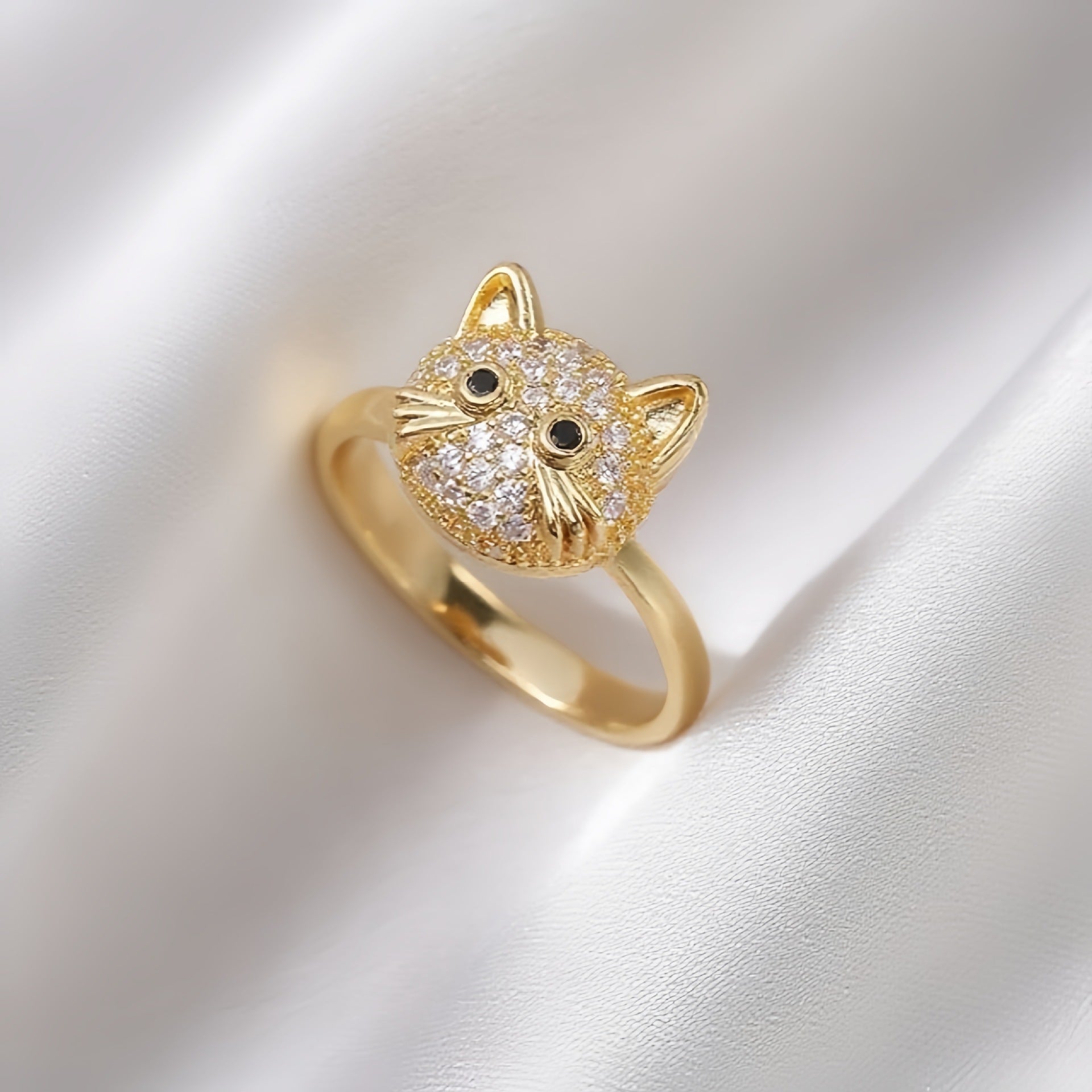 Rotating Zircon Four-Leaf Clover Adjustable Ring